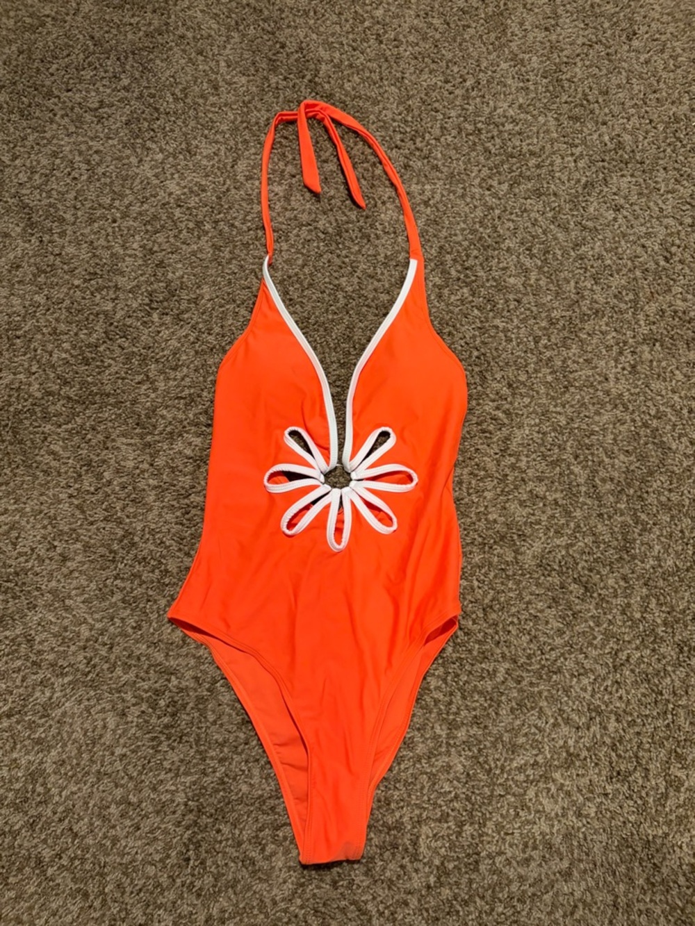Orange One-Piece Swimsuit with White Trim